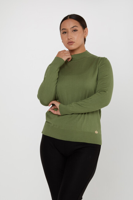 Women's Knitwear Basic Stand Collar Green - 16663 | KAZEE - Thumbnail