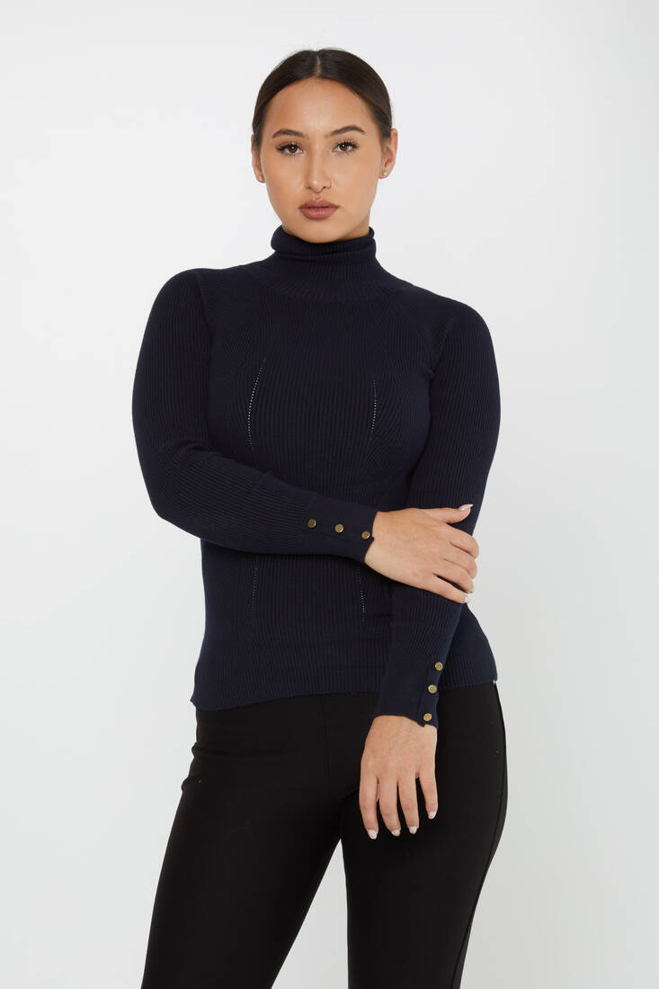 Women's Knitwear Sleeve Detail Navy Blue - 16173 | KAZEE