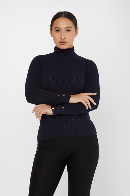 Women's Knitwear Sleeve Detail Navy Blue - 16173 | KAZEE - Thumbnail