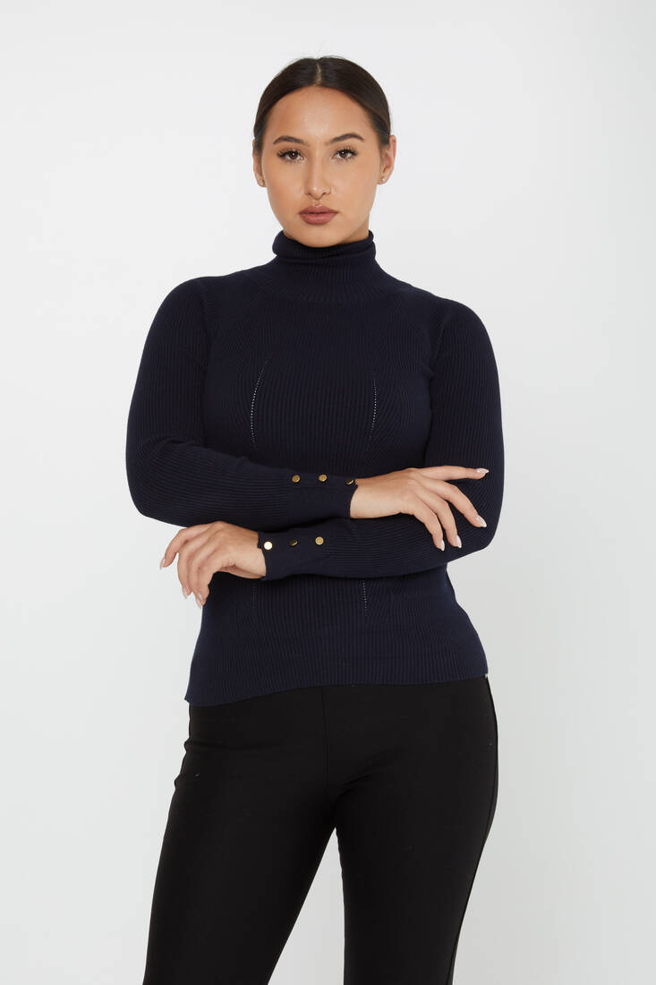 Women's Knitwear Sleeve Detail Navy Blue - 16173 | KAZEE