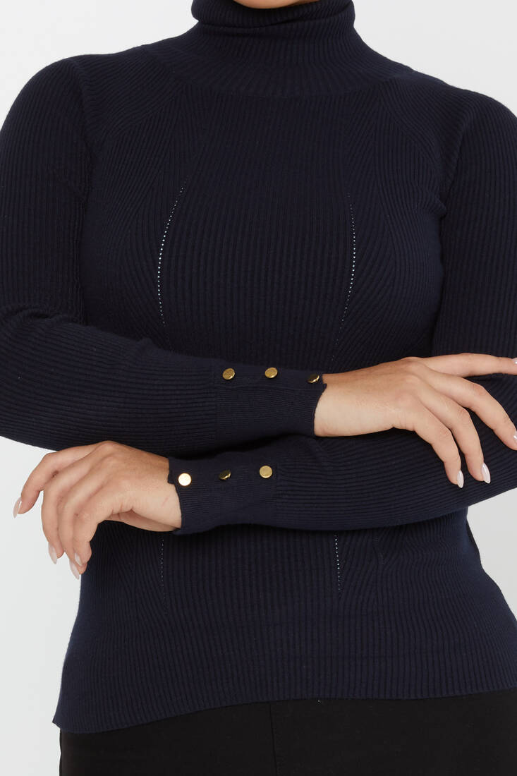 Women's Knitwear Sleeve Detail Navy Blue - 16173 | KAZEE