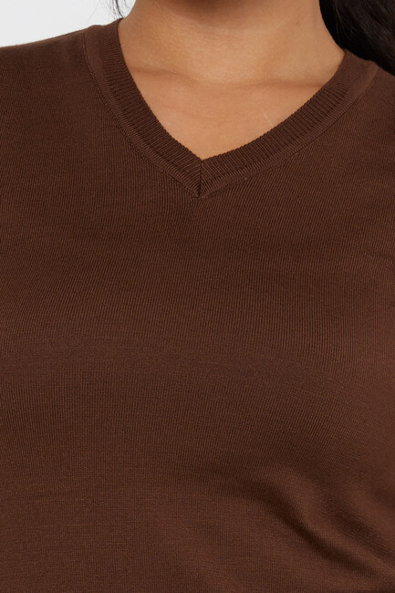 Women's Knitwear Basic V Neck Brown - 11071 | KAZEE - Thumbnail