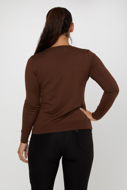 Women's Knitwear Basic V Neck Brown - 11071 | KAZEE - Thumbnail