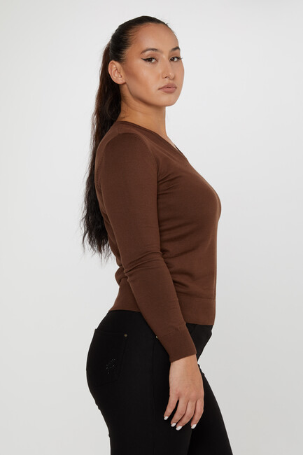 Women's Knitwear Basic V Neck Brown - 11071 | KAZEE - Thumbnail