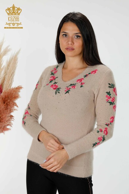 Women's Angora Beige With Flower Embroidery - 18916 | KAZEE - Thumbnail