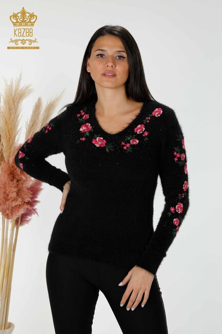 Women's Angora Black With Flower Embroidery - 18916 | KAZEE - Thumbnail