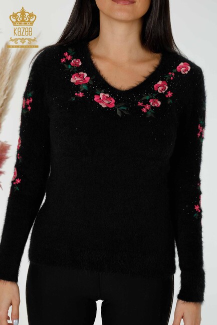 Women's Angora Black With Flower Embroidery - 18916 | KAZEE - Thumbnail