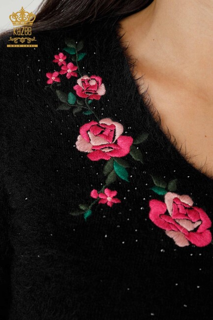 Women's Angora Black With Flower Embroidery - 18916 | KAZEE - Thumbnail