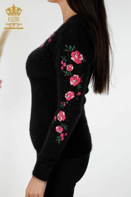 Women's Angora Black With Flower Embroidery - 18916 | KAZEE - Thumbnail