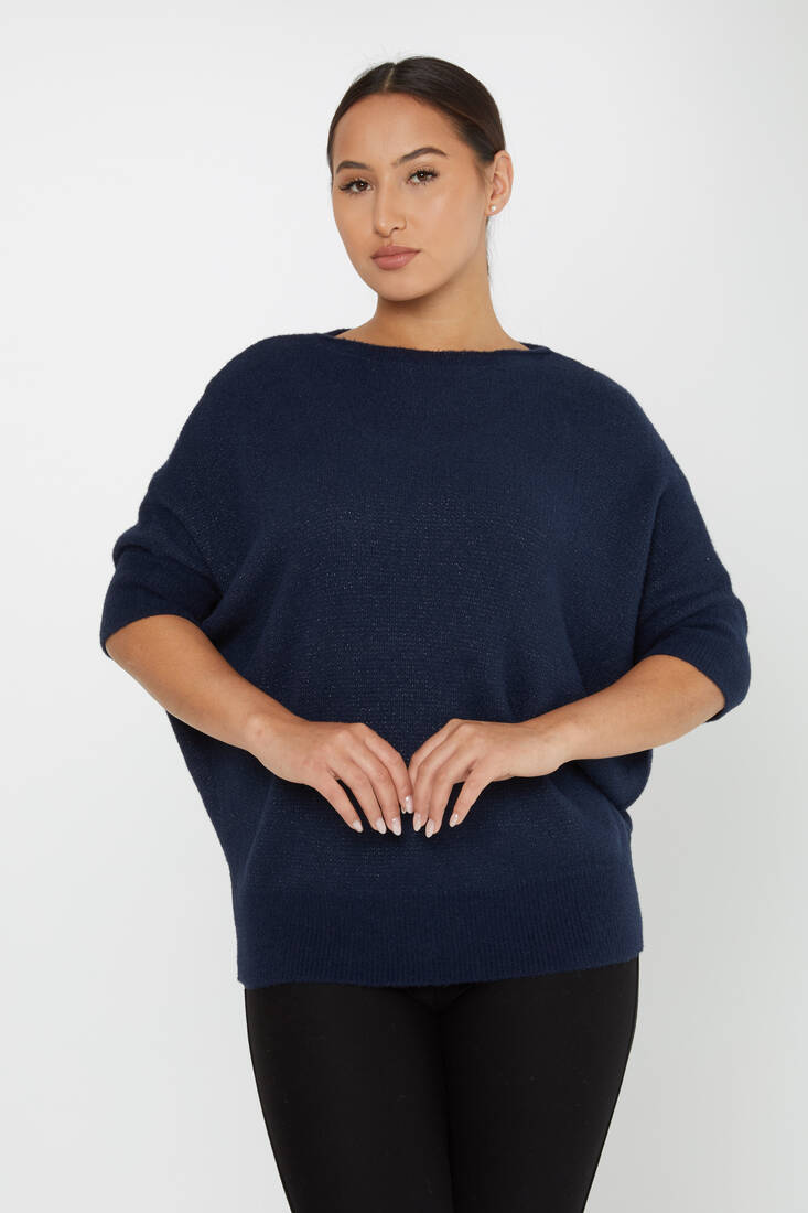 Women's Angora Batwing Sleeve Navy Blue - 30293 | KAZEE