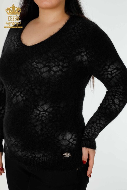 Women's Angora Crew Neck Black - 18983 | KAZEE - Thumbnail