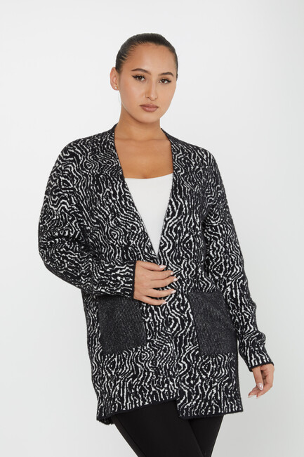 Women's Angora Cardigan Patterned Pocket Black - 30121 | KAZEE - Thumbnail