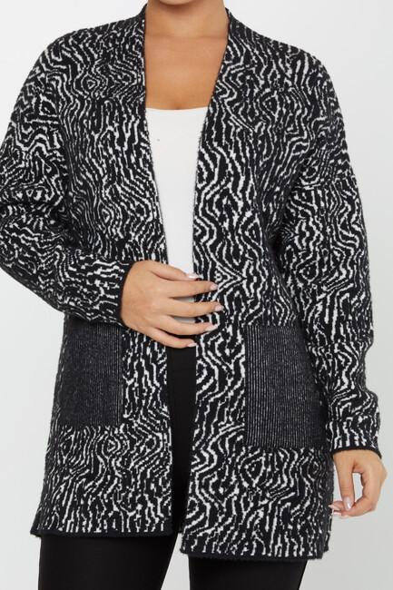 Women's Angora Cardigan Patterned Pocket Black - 30121 | KAZEE - Thumbnail