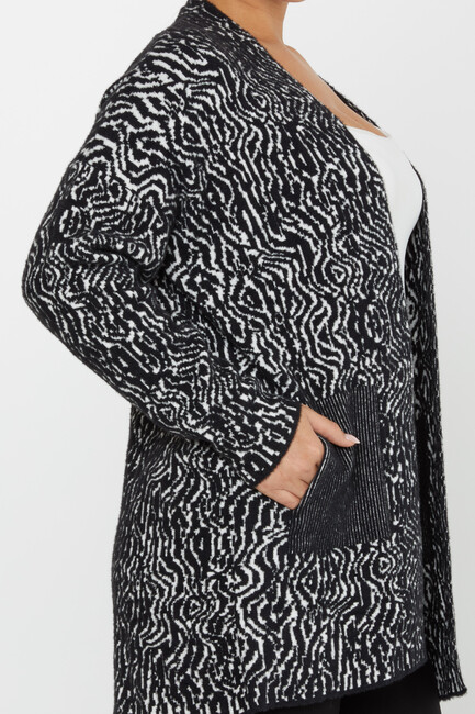 Women's Angora Cardigan Patterned Pocket Black - 30121 | KAZEE - Thumbnail