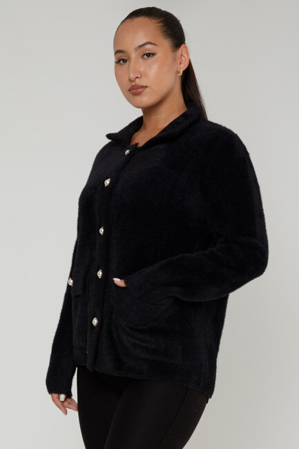 Women's Angora Cardigan Pocket Detail Black - 30756 | KAZEE - Thumbnail