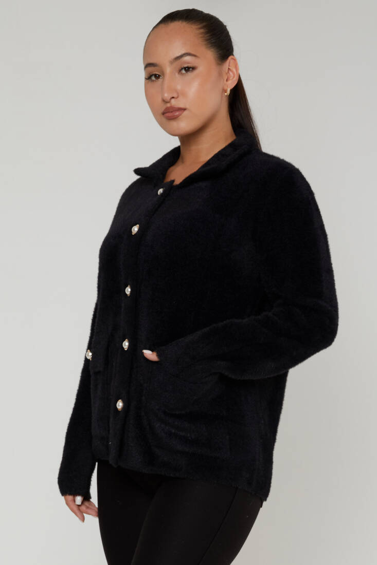 Women's Angora Cardigan Pocket Detail Black - 30756 | KAZEE