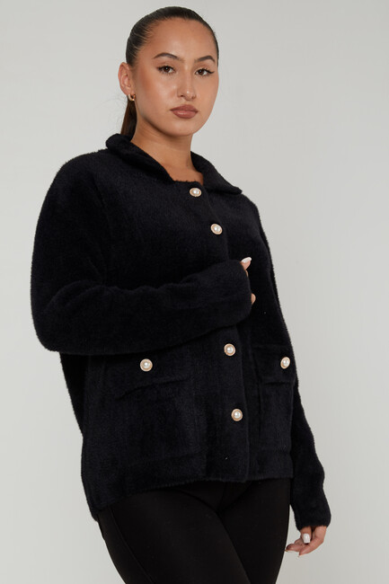 Women's Angora Cardigan Pocket Detail Black - 30756 | KAZEE - Thumbnail