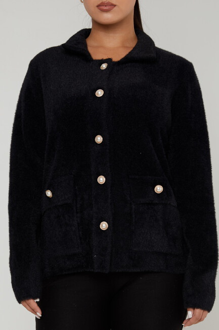 Women's Angora Cardigan Pocket Detail Black - 30756 | KAZEE - Thumbnail