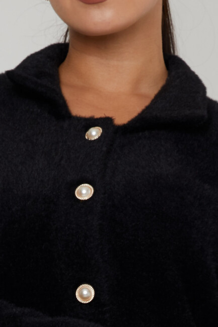 Women's Angora Cardigan Pocket Detail Black - 30756 | KAZEE - Thumbnail