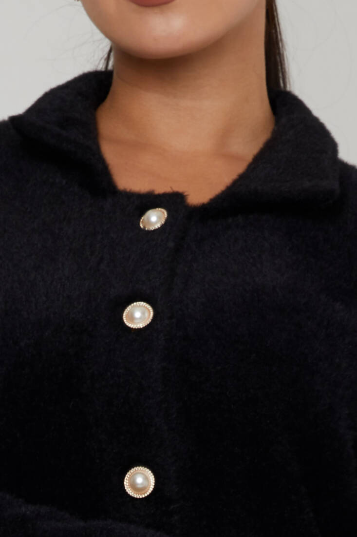 Women's Angora Cardigan Pocket Detail Black - 30756 | KAZEE