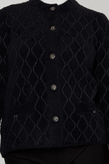 Women's Angora Cardigan Pocket Detail Black - 30817 | KAZEE - Thumbnail