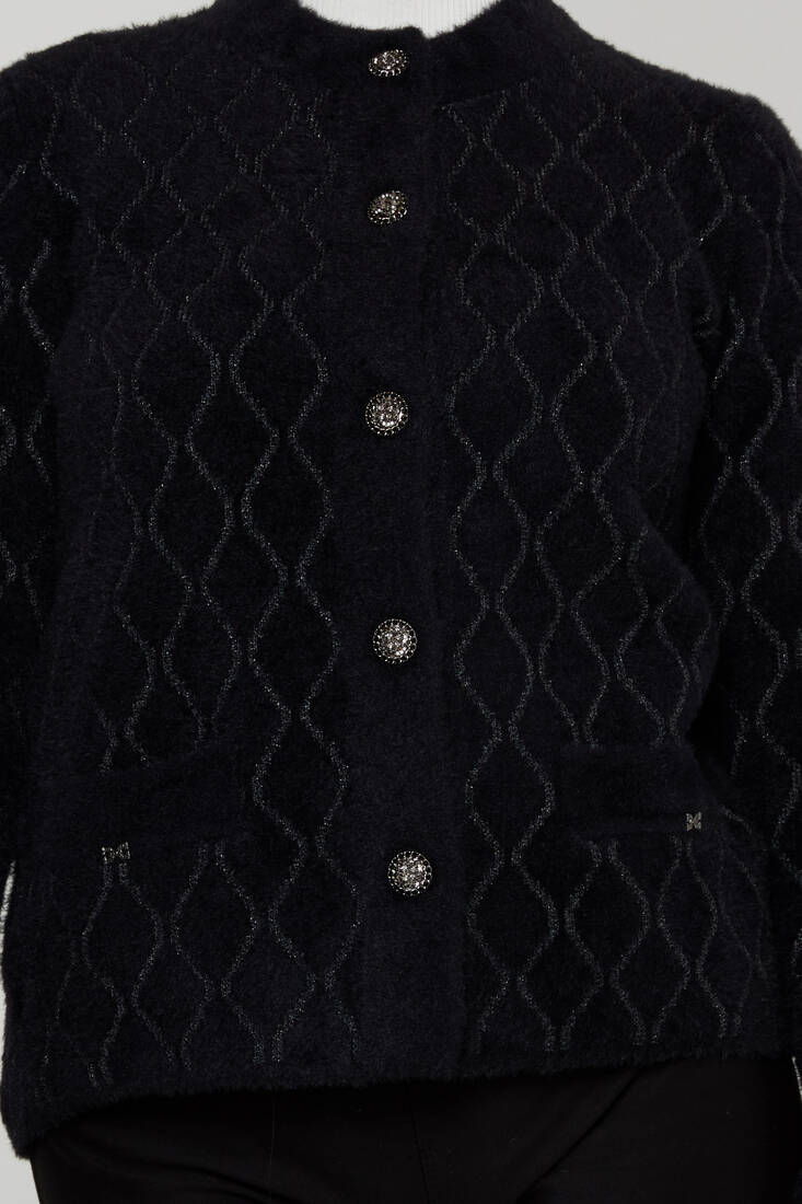 Women's Angora Cardigan Pocket Detail Black - 30817 | KAZEE