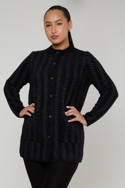 Women's Angora Cardigan Stripe Detail Black - 30816 | KAZEE - Thumbnail