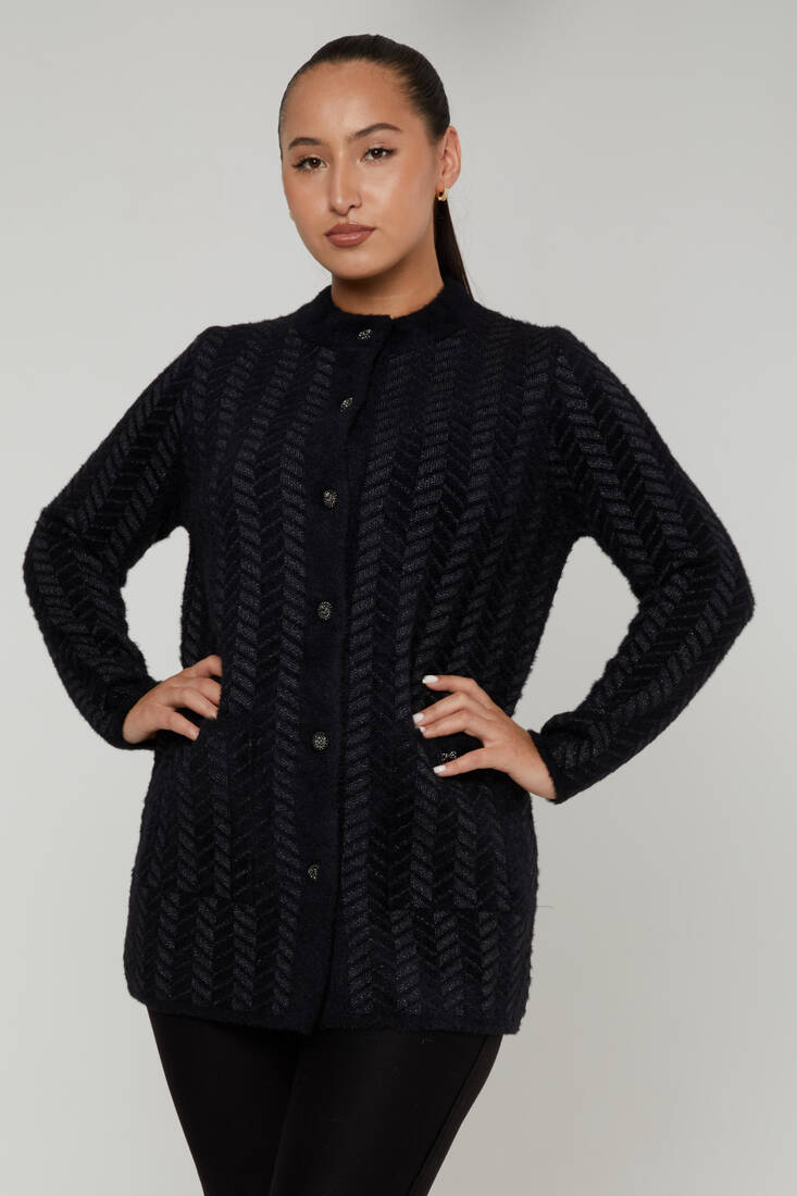 Women's Angora Cardigan Stripe Detail Black - 30816 | KAZEE