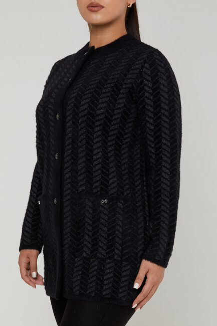 Women's Angora Cardigan Stripe Detail Black - 30816 | KAZEE - Thumbnail