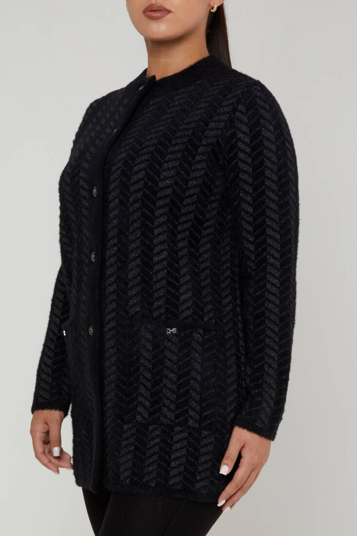 Women's Angora Cardigan Stripe Detail Black - 30816 | KAZEE