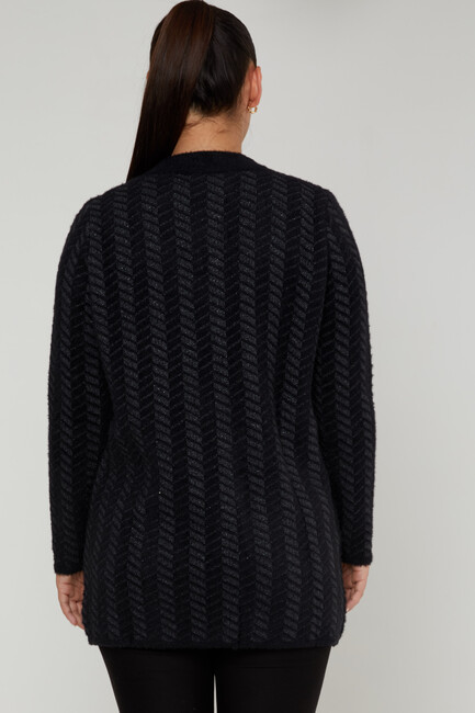 Women's Angora Cardigan Stripe Detail Black - 30816 | KAZEE - Thumbnail