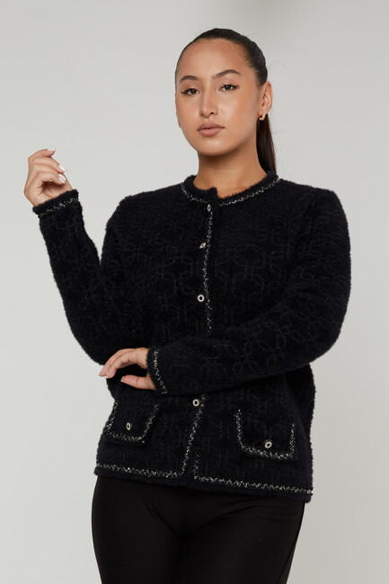 Women's Angora Cardigan Glitter Detail Black - 30920 | KAZEE - Thumbnail