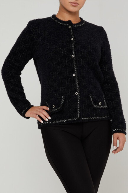 Women's Angora Cardigan Glitter Detail Black - 30920 | KAZEE - Thumbnail