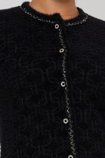 Women's Angora Cardigan Glitter Detail Black - 30920 | KAZEE - Thumbnail