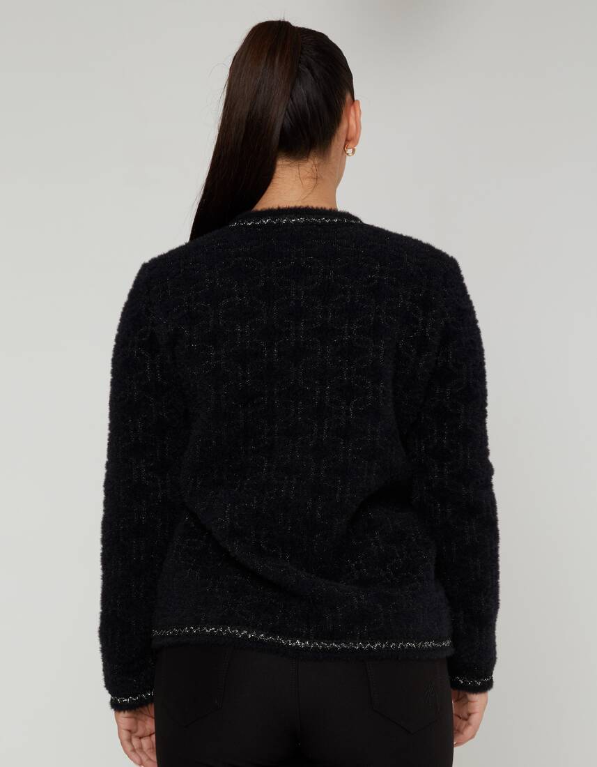 Women's Angora Cardigan Glitter Detail Black - 30920 | KAZEE