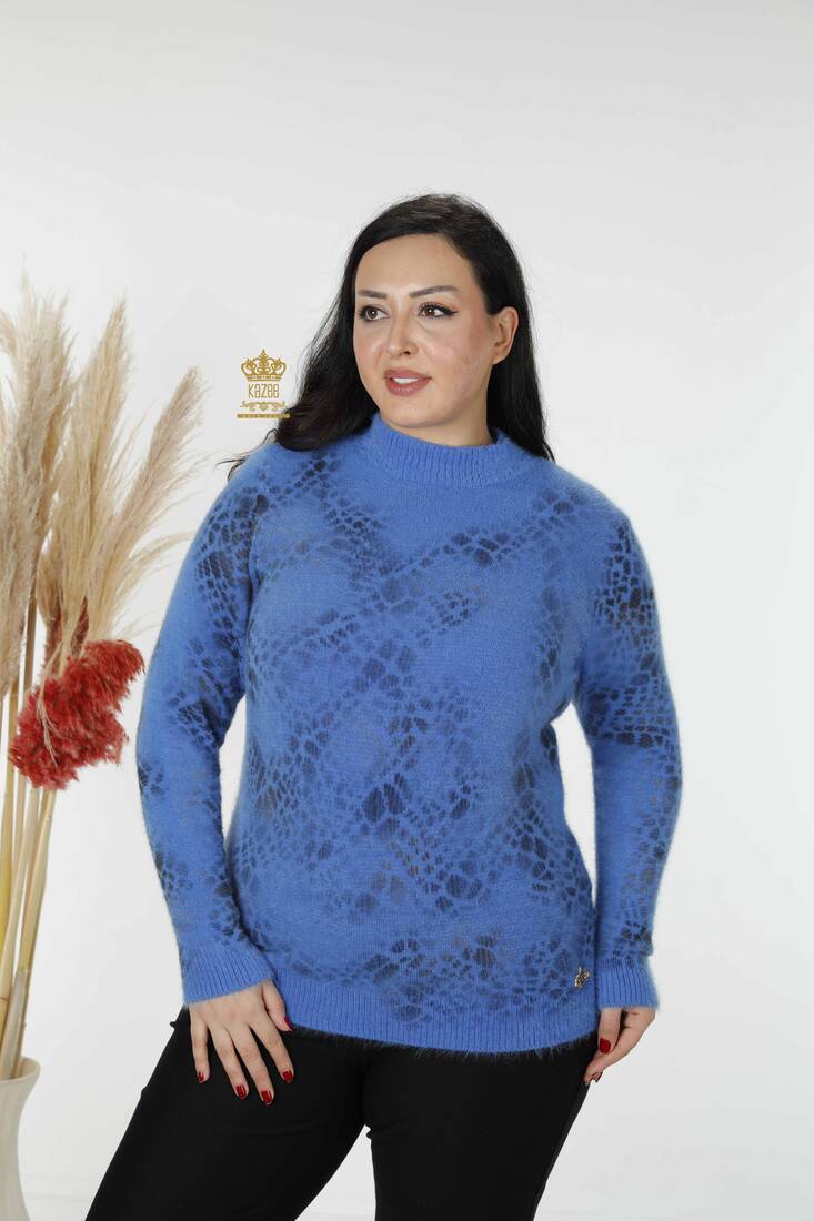 Women's Angora Standing Collar Blue - 18982 | KAZEE