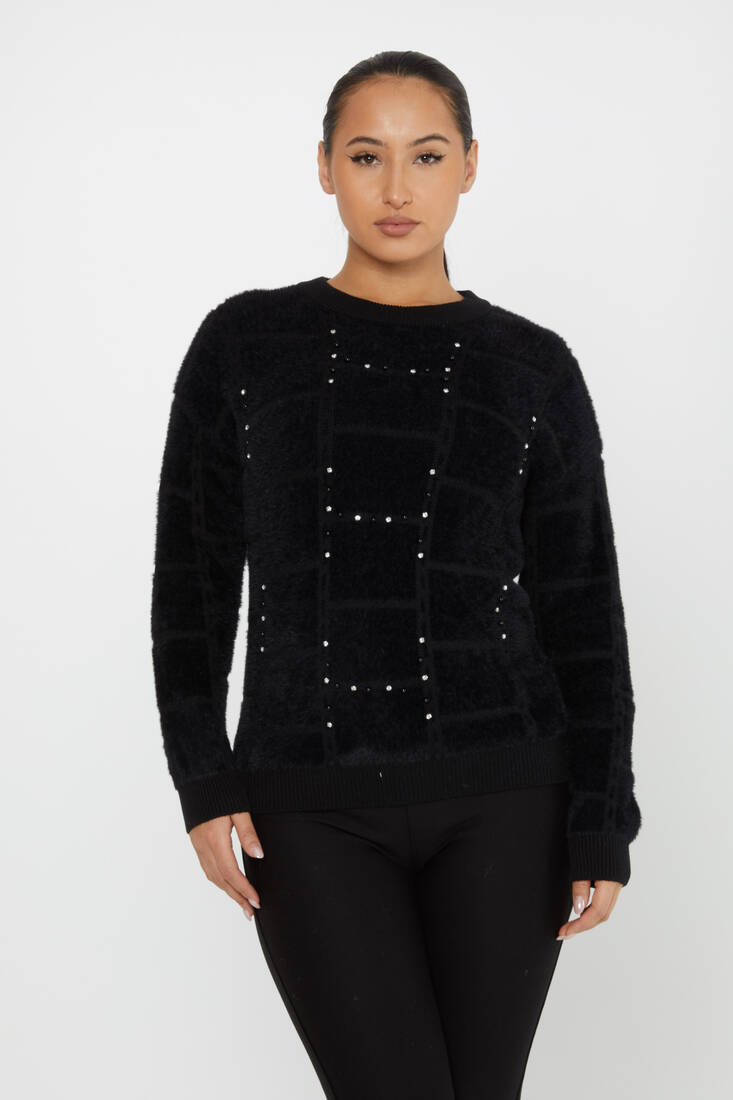 Women's Angora Sweater Beaded Detail Black - 30209 | KAZEE