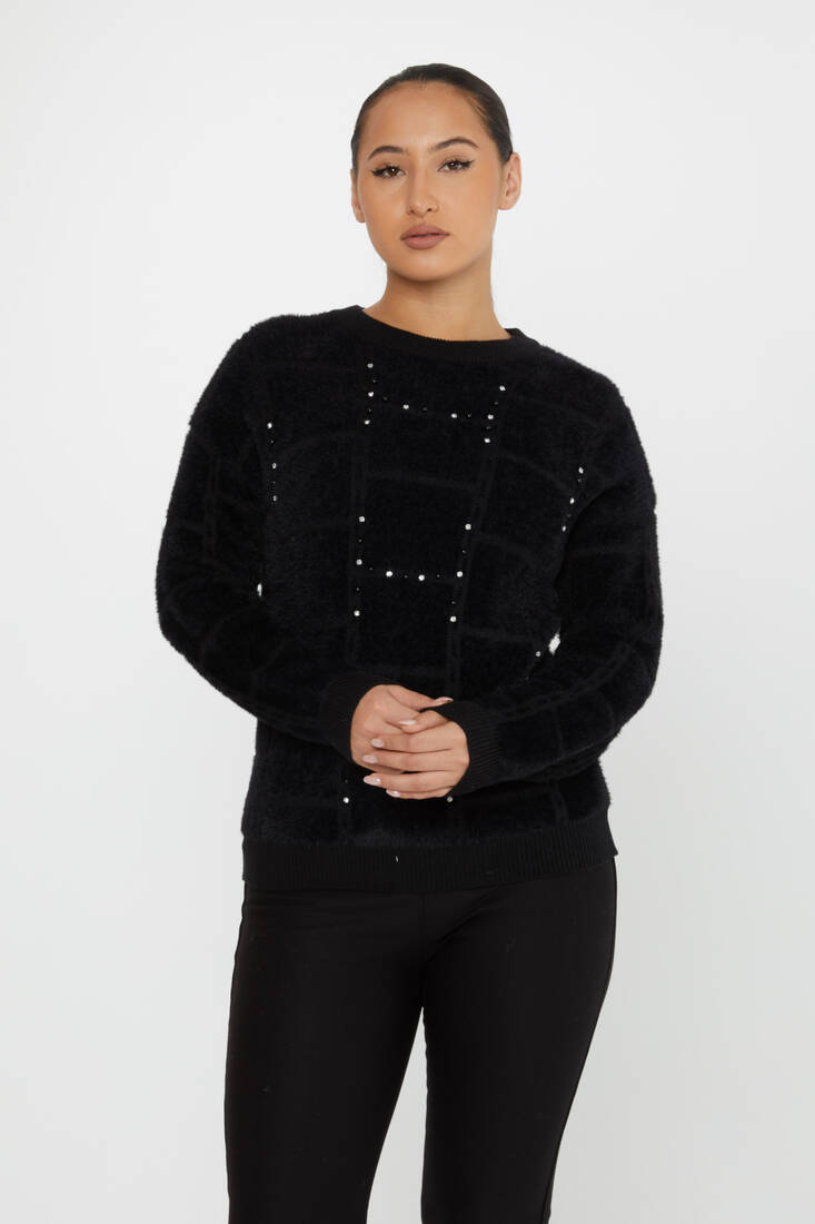 Women's Angora Sweater Beaded Detail Black - 30209 | KAZEE