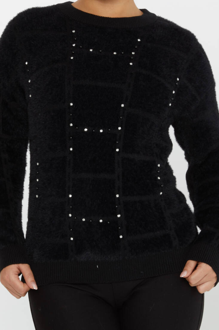 Women's Angora Sweater Beaded Detail Black - 30209 | KAZEE