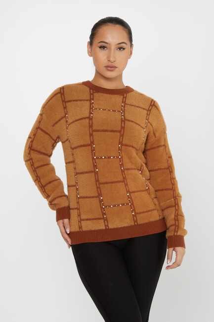 Women's Angora Sweater Beaded Detail Brown - 30209 | KAZEE - Thumbnail