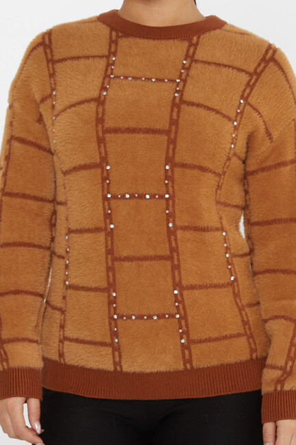 Women's Angora Sweater Beaded Detail Brown - 30209 | KAZEE - Thumbnail