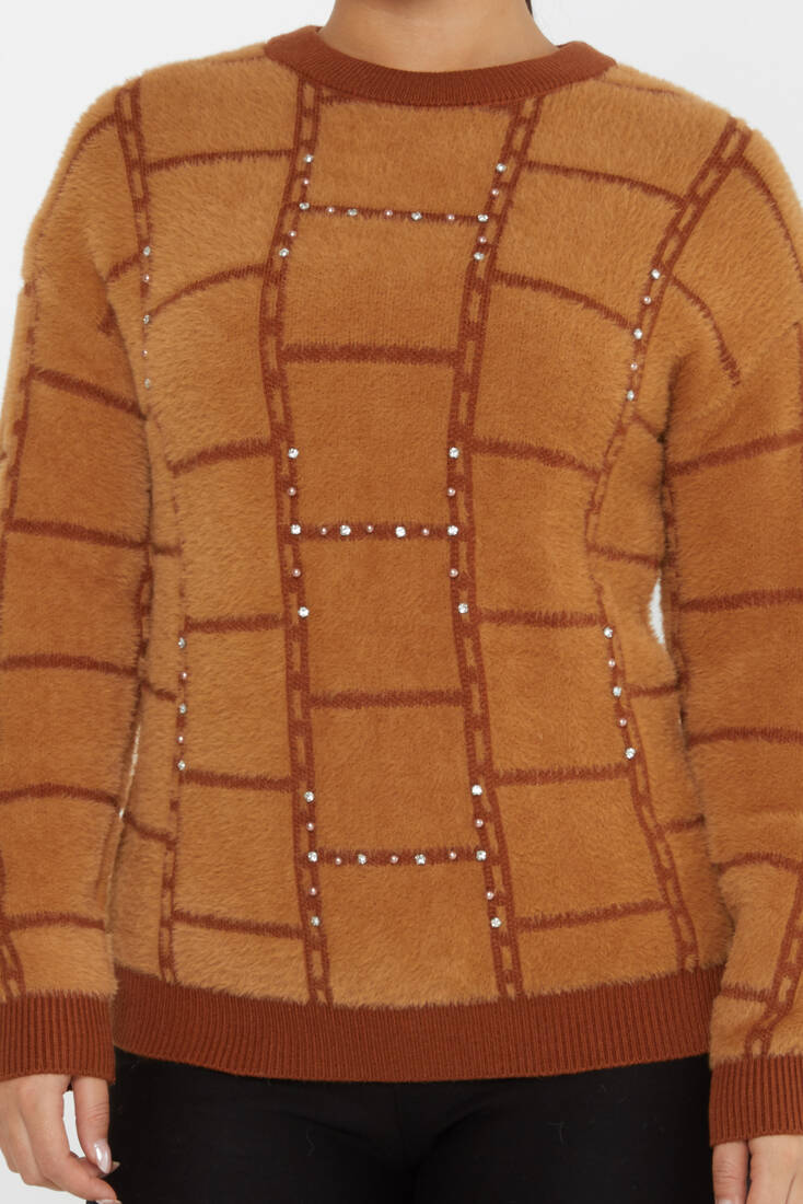 Women's Angora Sweater Beaded Detail Brown - 30209 | KAZEE