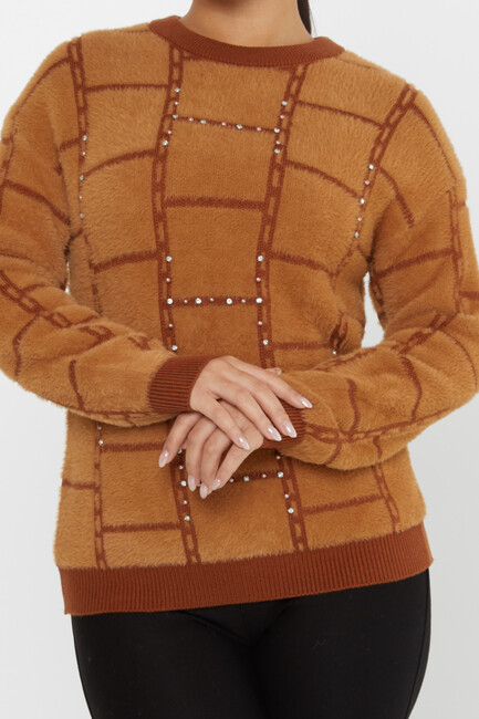 Women's Angora Sweater Beaded Detail Brown - 30209 | KAZEE - Thumbnail