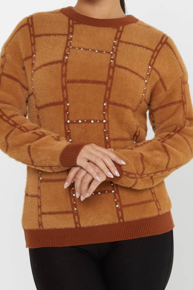 Women's Angora Sweater Beaded Detail Brown - 30209 | KAZEE