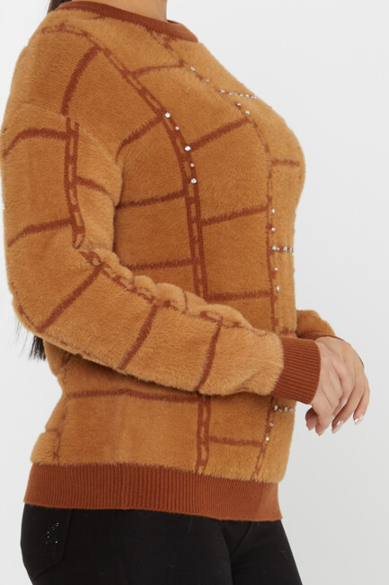 Women's Angora Sweater Beaded Detail Brown - 30209 | KAZEE - Thumbnail