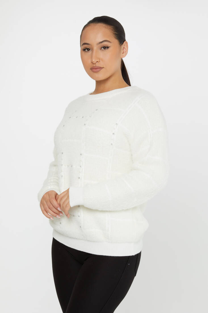 Women's Angora Sweater Beaded Detail Ecru - 30209 | KAZEE