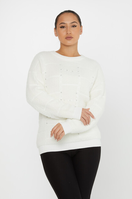 Women's Angora Sweater Beaded Detail Ecru - 30209 | KAZEE - Thumbnail