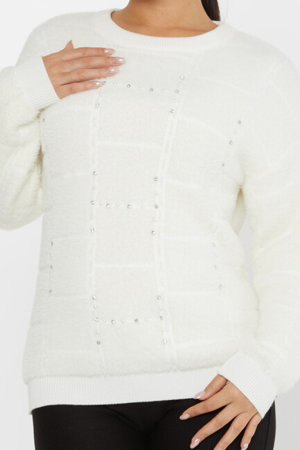 Women's Angora Sweater Beaded Detail Ecru - 30209 | KAZEE - Thumbnail