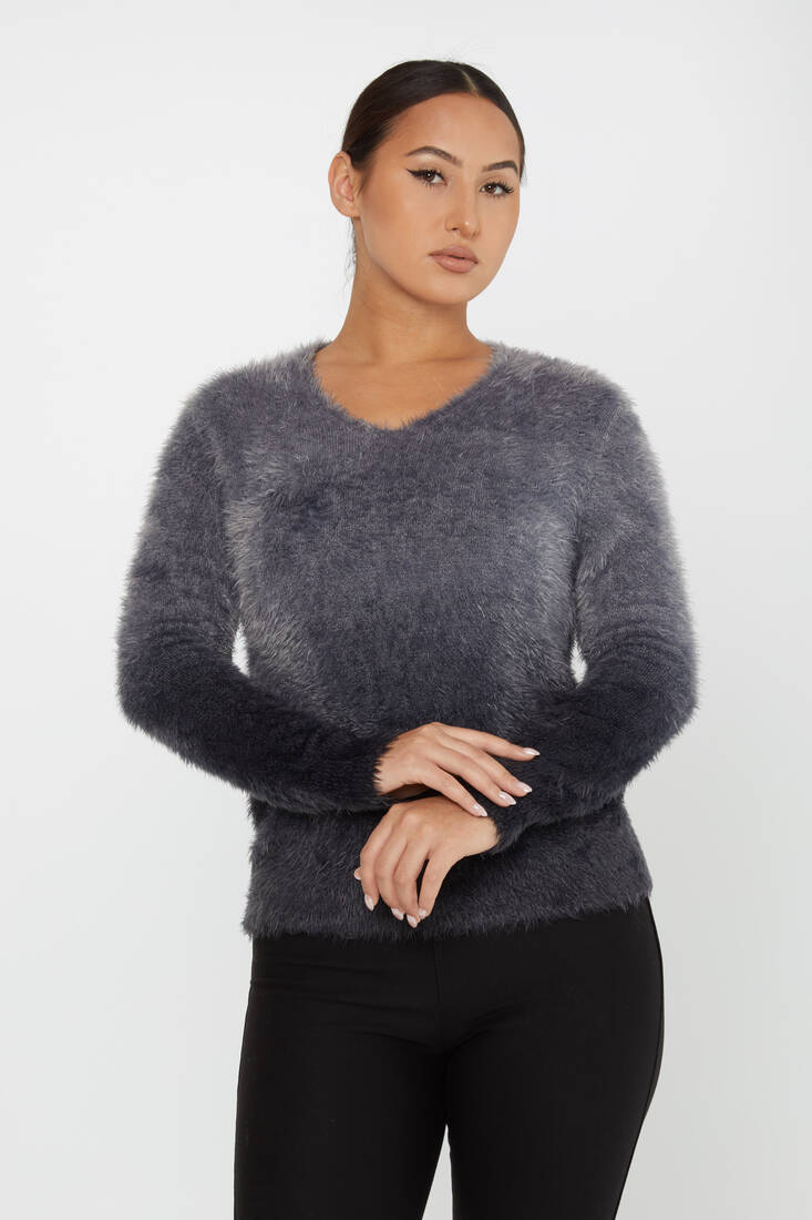 Women's Angora Sweater Color Transitional Crew Neck Black - 31013 | KAZEE