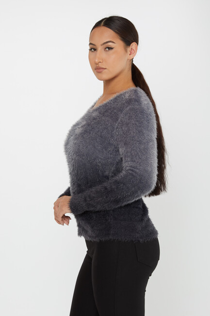 Women's Angora Sweater Color Transitional Crew Neck Black - 31013 | KAZEE - Thumbnail